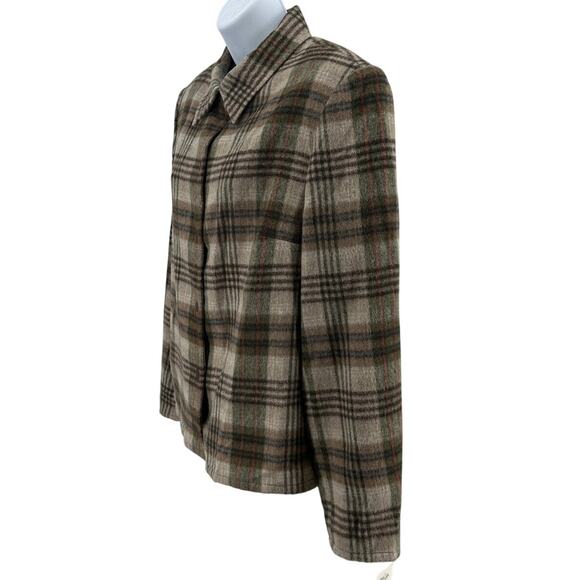 Evan Picone Shacket WMNS 14 Brown Wool Blend Plaid Flannel Button Up Coat Jacket - Picture 4 of 9